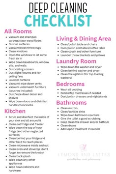 the deep cleaning checklist for all rooms and dining areas