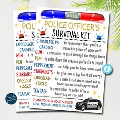 Police Officer Survival Kit Tags, Unique Gift Present, Funny Cop Birthday Keepsake Printable, Detective Law Enforcement, Editable Template Police Survival Kit, Survival Kit Gifts, Cops Humor, Birthday Keepsakes, Survival Kits, Community Outreach, National Security