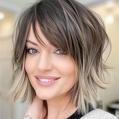 3522fb8c6d95199ef3be47123cec5a2f.webp 571×571 pixels Choppy Textured Layers, Haircuts For High Hairline Women, Cute Layered Bob, Choppy Bob With Bangs Over 40, Short Haircuts Brunette, Shattered Bob Short, Choppy Bob With Side Bangs, Choppy Long Bob Hairstyles, Short Hair Cuts For Women With Layer