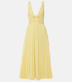 Stephanie plissé cotton-blend maxi dress in yellow - Simkhai | Mytheresa Spring Floor-length Pleated Maxi Dress, Spring Floor-length Maxi Dress With Pleated Waist, Floor-length Maxi Dress With Pleated Waist For Spring, Spring Evening Maxi Dress With Folds, Chic Pleated Floor-length Midi Dress, Summer Maxi Dress With Pleated Bodice, Summer Floor-length Dresses With Pleated Waist, Floor-length Summer Dresses With Pleated Waist, Spring Maxi Dress With Pleated Waist