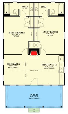 the first floor plan for a two bedroom apartment with an attached bathroom and living room