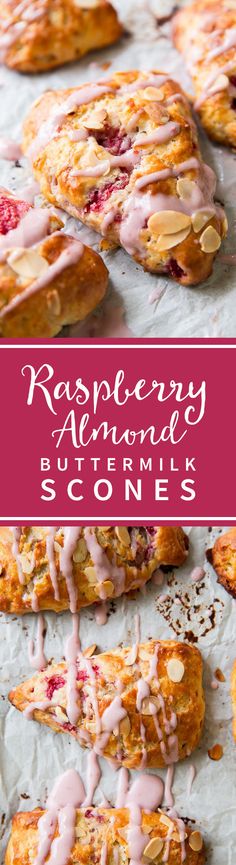 raspberry almond buttermilk scones with pink glaze on top and bottom