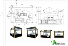 an architectural drawing of a kitchen and living room