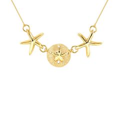 "14k solid gold sand dollar and starfish necklace. measures 1/2 by 2\". attached to 18\" solid gold box chain." Sealife Jewelry, Sand Dollar Necklace, Sea Life Jewelry, Life Jewelry, Mermaid Pendant, Gold Sand, Body Adornment, Starfish Necklace, Solid Gold Chains