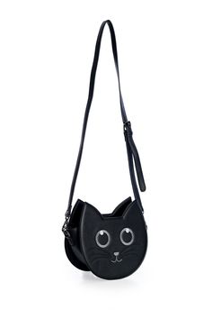 No kitten, the cutest bag has just flown in! This cat bat bag has detachable bat wings that make it magical. There is a full zipper closure and a removable, adjustable shoulder strap. There is one zippered pocket and one open pocket inside the bag. The cat face measures approximately 8.5"x9"x3.5 and the wings extend 4" out on either side. Made of vegan leather. Bat Bag, Bat Cat, Cute Crossbody Bags, Ballerina Shoes Flats, Cute Black Cats, Mini Shoulder Bag, Cat Face, Bat Wings, Cute Bag