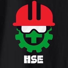 a red hard hat and goggles with the word hse on it's face