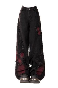 Dark Themed Outfits, 2024 Grunge Outfits, Baggy Jeans Shop, Black And Red Clothing, Grunge Outfits Red And Black, Black And Red Streetwear Outfit, Red Grunge Clothes, Red Black Outfit Ideas, Baggy Grunge Jeans