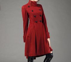 cashmere  coat 082 by YL1dress on Etsy, $159.00 Solid Knee-length Winter Outerwear, Winter Knee-length Outerwear With Button Closure, Knee-length Outerwear With Button Closure For Winter, Red Wool Coat With Buttons For Fall, Red Long Pea Coat With Buttons, Red Wool Coat With Buttons For Work, Red Wool Coat With Buttons For Winter, Winter Coat Women, Red Wool Coat