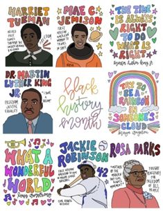 the black history month poster is shown in four different colors and styles, including one with an image of martin luther king