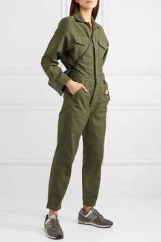 Citizens of Humanity | Marta cotton-canvas jumpsuit | NET-A-PORTER.COM Canvas Jumpsuit, Green Long Sleeve Utility Jumpsuit, Military Style Cotton Overalls, Military Style Long Sleeve Khaki Jumpsuit, Military Green Overalls With Pockets, Military Style Khaki Jumpsuit, Quoi Porter, Sport Chic, Citizens Of Humanity