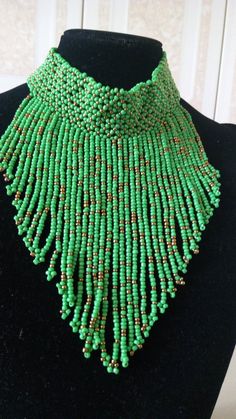 African Beaded Choker, African Jewelry, Beaded Fringe Necklace, Tribal Necklace, Boho Necklace, Wome Luxury Green Southwestern Beaded Necklaces, Togolese Fashion, Green Choker, Waterfall Necklace, Necklace African, Wholesale Necklaces, Fabric Bracelets, African Necklace, Necklace Layering