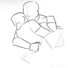 a drawing of a man sitting down with his arm around another man's head