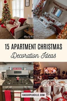 christmas decorations in different styles and colors with the words, 15 apartment christmas decoration ideas