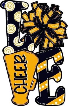 the word cheer spelled out in black and yellow