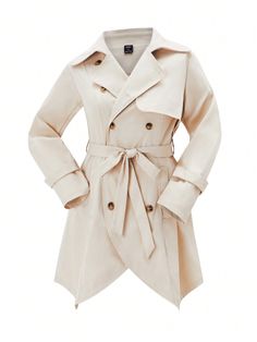 Plus Size Casual Solid Color Double Breasted Trench Coat For Autumn Apricot Casual  Long Sleeve Woven Fabric Plain Regular Non-Stretch  Women Plus Clothing, size features are:Bust: ,Length: ,Sleeve Length: Colorful Street Style, Plus Size Trench Coat, Double Breasted Trench Coat, Estilo Hip Hop, Kids Sleepwear, Plus Size Casual, Trench Coats, Maternity Bag, Casual Jacket