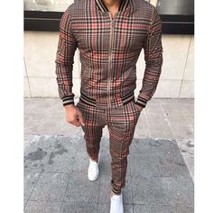 Light up you look with the classic and versatile men's plaid suit. These epic dark green tartan suits are the perfect blend of style and quality. Follow the latest trends inspired by your favorite hip hop artists int the men's sports suit. Feel comfortable and look fly in our leisure track suit. Your men's casual style should include a men's track suit. #mensstyles #menscasualfashion #fashion #styles #mensoutifts #menswear #mensfallfashion #outfitideas #mencasualoutfit Sport Elegant, Cheap Suits, Casual Cotton Top, Sportswear Activewear, Sweat Suits, Bodybuilding T Shirts, Men Sport Pants, Fashion Stand, Tracksuit Men