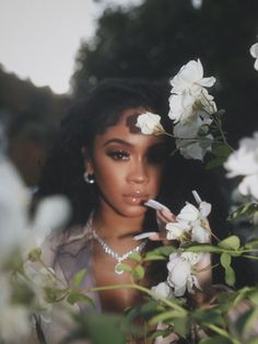 Photoshoot Ideas, A Woman, Flowers, Hair, White, Black