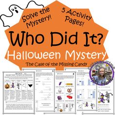 who did it? halloween mystery game for kids with pictures and text on the front