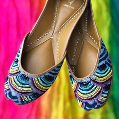 Rainbow Macaroons, Punjabi Juti, Indian Jutti, Indian Footwear, Jutti Flats, Bridal Anklet, Indian Shoes, Golden Bird, Neon Colours