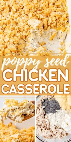 Poppy Seed Chicken Casserole is a classic casserole recipe with tender shredded chicken, a creamy sauce, and a buttery ritz cracker topping. My family loves to eat it over white rice for a hearty and comforting dinner!