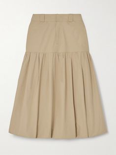 Sea's 'Belle' skirt delivers elegance with ease. Inspired by everyday chinos, it's cut from crisp cotton with pleats through the lower tier, enhancing the voluminous bubble hem. Wear yours with a fitted shirt and ballet flats. Pleaded Skirt, Sea Clothes, Cotton Midi Skirt, Bubble Hem, Fitted Shirt, Jeans Dress, Skirt Fashion, Denim Fashion, Women Collection