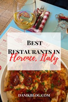 a pizza with pepperoni on it and the words best restaurants in florence, italy