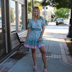 "Chase the sun in our stylish beach dress. Lightweight woven fabric, with a blue and blush floral print, shapes this dress that has a tying V-neckline and short sleeves. A blousy bodice tops an elastic waist and a tiered skirt that ends at a midi hem. * Elastic waist for better fit;  * Chest area fabric overlay to ensure coverage  * Breathable and Soft material, comfortable to wear for whole day * Wear it in Beach or get together * Dress sits above the Knee Size: Fit True to Size S Bust 32-36\" Waist 22-30\" Length 35.83\" M Bust 32-36\" Waist 25-33\" Length 36.61\" L Bust 38-42\" Waist 28-36\" Length 37.41\" XL Bust 42-45 Waist 31-39\" Length 38.18\"" Get Together Dress, Dresses Casual Boho, Bohemian Mini Dress, Kimono Wrap Dress, Beach Wedding Guest Dress, Boho Summer Dresses, Boho Dresses, Long Sleeve Casual Dress, Boho Floral Dress