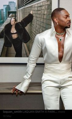 All White Formal Outfit For Men, Corset Men, Formation Tour, Gay Outfits, Venus Fashion, High Fashion Men, Genderless Fashion, Laquan Smith