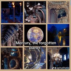 a collage of photos with the words, mercuur, the forgotten planet