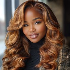 Soul Lady Caramel Brown Balayage Highlights On Brown Wig Loose Wave Human Hair 6x4 Pre Cut Lace Glueless Wig Caramel Brown Balayage, Brown Balayage Highlights, Carmel Brown Hair, Balayage Auburn, Black Women Hair Color, Glam Ideas, Rich Brown Hair, Auburn Balayage, Amber Hair