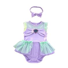 PRICES MAY VARY. Cutie stunning princess mermaid onesie romper dress costume with free purple bow headband for infant or baby girls! Made of soft, stretchable and comfortable cotton fabric. Cotton bodice with illusion sheer tulle neckline and ruffles on shoulders. A metallic purple shell stitched in the center of ruched bandeau. The frilly spilt overlay on hip is an adorable highlight of the romper! Comprised of 1 shiny tulle layer and 2 cotton layers. Pullover style baby bodysuit with snap butt Mermaid Onesie, Halloween Tutu Dress, Princess Onesie, Angel Baby Girl, Christmas Dress Up, Princess Halloween Costume, Onesie Costumes, Baby Kostüm, Onesie Dress