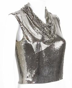 Gianni Versace Couture 90s Metallic Mesh Silver Versace Top, Metallic Mesh, Versace Couture, Versace Brand, Printed Silk Shirt, Vintage Versace, Black Sheer Top, Silver Top, Fashion Closet