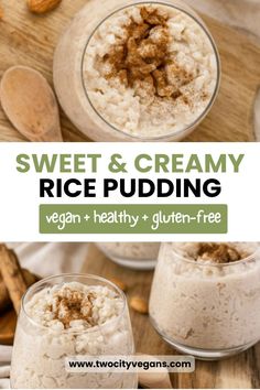 sweet and creamy rice pudding in small glass bowls