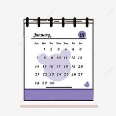 a purple and white calendar with the word january on it, illustration, background png and psd