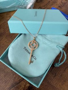 New Tiffany & co. Pendant ATLAS dimond Key charm 18k rose gold with 18”chain | eBay Elegant Rose Gold Jewelry With Logo Charm, Luxury Rose Gold Jewelry With Hallmarks, Timeless Pink Gold Jewelry As A Gift, Timeless Pink Gold Jewelry For Gifts, Dress Indian, Key Pendant, Tiffany Heart, Heart Charm Bracelet, 18k Rose Gold