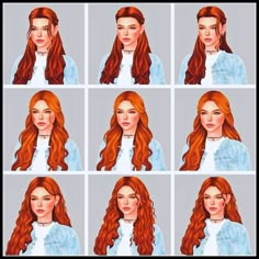 a woman's red hair is shown in six different poses, including the head and shoulders