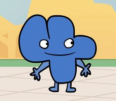 a blue cartoon character standing in front of a desert