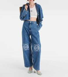 Loewe Anagram High-Rise Wide-Leg Jeans In Blue | Editorialist Loewe Jeans, Blue Jam, Loewe Anagram, Celana Jeans, High Rise Wide Leg Jeans, Zipper Jeans, Different Outfits, Denim Design, High Rise Jeans