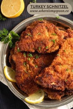 Learn how to make crispy turkey schnitzels with a golden coating using simple ingredients like turkey breast, breadcrumbs, and Parmesan. Serve them hot or use them to make sandwiches or burgers. Turkey Schnitzel Recipes, Turkey Schnitzel, Schnitzel Recipes, Turkey Cutlets, Carrot Slaw, Pork Schnitzel, German Potato Salad, Midweek Meals, Making Lunch