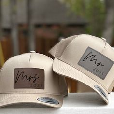 His And Hers Hats, Wedding Snapback Trucker Hat, Cream Adjustable Mini Hats As Gift, Adjustable Cream Mini Hats As Gift, Adjustable Cream Mini Hats As Gifts, Adjustable Cream Hat For Gift, Adjustable Cream Hat As Gift, Adjustable Cream Hat For Gifts, Adjustable White Hat For Anniversary