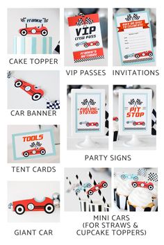 the instructions for how to make a race car birthday party with free printables