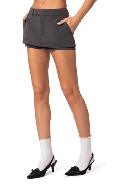 Show off your stems in this mini skort that's full of modern school-inspired appeal. Zip fly with hook-and-bar closure Side pockets; back welt pockets 45% polyester, 45% rayon, 10% spandex Machine wash, dry flat Imported Modern School, Casual Style Outfits, Style Outfits, Show Off, Skirt Pants, Welt Pockets, Shopping List, Welt Pocket, Casual Style