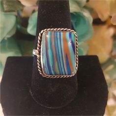 Vibrant Mam Made Colorful Stone From Mexico Size 9 Layered Colors See Pics For Descriptions Adjustable Multicolor Rectangular Jewelry, Bohemian Multicolor Rectangular Jewelry, Nickel Free Multicolor Ring, Bohemian Sterling Silver Ring With Rectangular Shape, Nickel Free Multicolor Ring Jewelry, Nickel-free Multicolor Ring Jewelry, Adjustable Square Turquoise Jewelry, Adjustable Rectangular Sterling Silver Ring, Red Rectangular Adjustable Jewelry