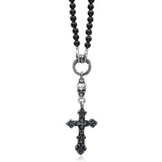 skull and cross rosary necklace for men Mens Rosary Necklace, Skull Rosary, Mens Rosary, Cross Rosary, Rocker Look, Dark Elegance, Rock N Roll Style, Living On The Edge, Black Gloss