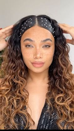 Holiday hair/festival hair Jewels in hair. #hair #hairstyles #glitter Eras Tour Hairstyles Curly Hair, Mirrorball Hairstyle, Gem Prom Hair, Hair With Jewels Hairstyles, Hair For Birthday Hairstyles, Hairstyles For Festivals Summer, Curly Hairstyles Festival, Gems Hairstyle, Cochella Hair Hairstyles