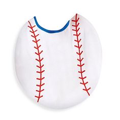 a white ball with red stitchs on it is sitting in front of a white background