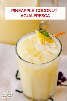 A glass with pineapple-coconut agua fresca garnished with a piece of fresh pineapple and mint. Agua Fresca Recipe, Pineapple Recipe, Pineapple And Coconut, Simple Pantry, Pineapple Drinks, Mexican Drinks, Coconut Drinks, Drink Recipes Nonalcoholic