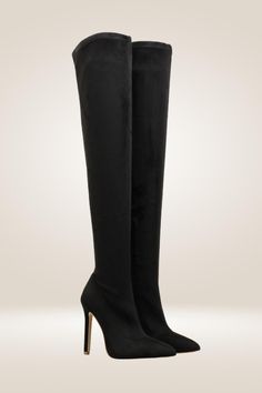 Elegant Over-the-knee Boots For Night Out, Formal Fitted Knee-high Boots, Glamorous Over-the-knee Fitted Boots, Glamorous Fitted Over-the-knee Boots, Tall Boots For Evening Wear, Chic Fitted Boots For Cocktail, Chic Cocktail Boots, Chic Fitted Cocktail Boots, Glamorous Over-the-knee Boots