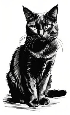 a black and white drawing of a cat