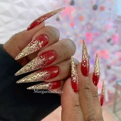 Red And Silver Nails, Red Stiletto Nails, Red Ombre Nails, Red And White Nails, Red And Gold Nails, Silver Nail Designs, Butterfly Nail Designs, Gold Nail Designs, Nails Gold